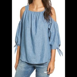 Madewell Chambray Cold Shoulder Top